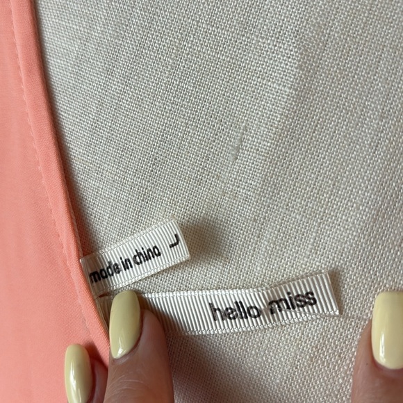 Hello Miss peach shift mini Dress Bishop 3/4 Sleeves long back zipper V back L - Picture 12 of 14